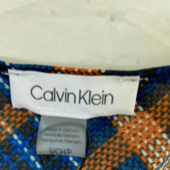 Calvin Klein blue orange plaid v neck sleeveless tank blouse top NWT womens S - Picture 3 of 6
